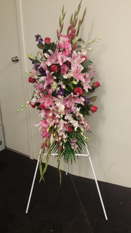 Soft pink standing spray