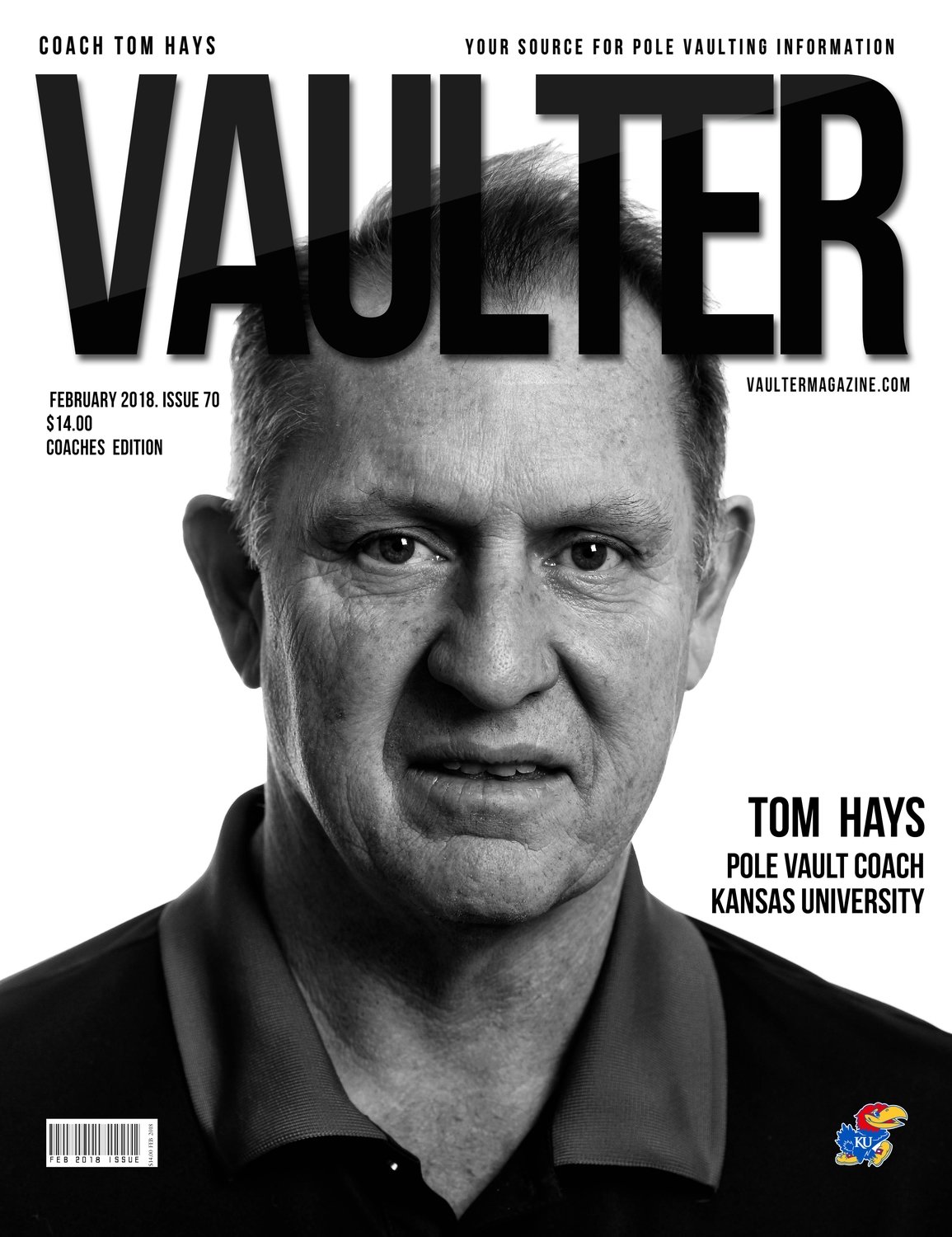 February 2018 Coach Tom Hays Issue of Vaulter Magazine Cover Poster for Vaulter Magazine