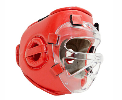 Шлем для каратэ со съёмной пластмассовой маской LEO (натуральная кожа)