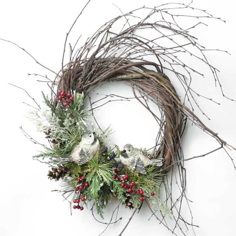 12" Christmas Chickadee Wreath - Case of 4