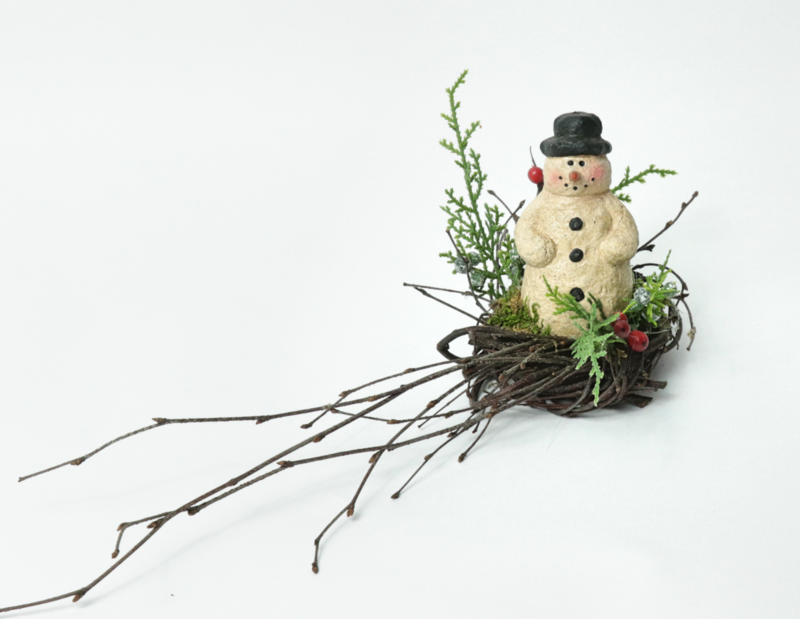 Snowman Mache Standing 2" Birch Base - Case of 12