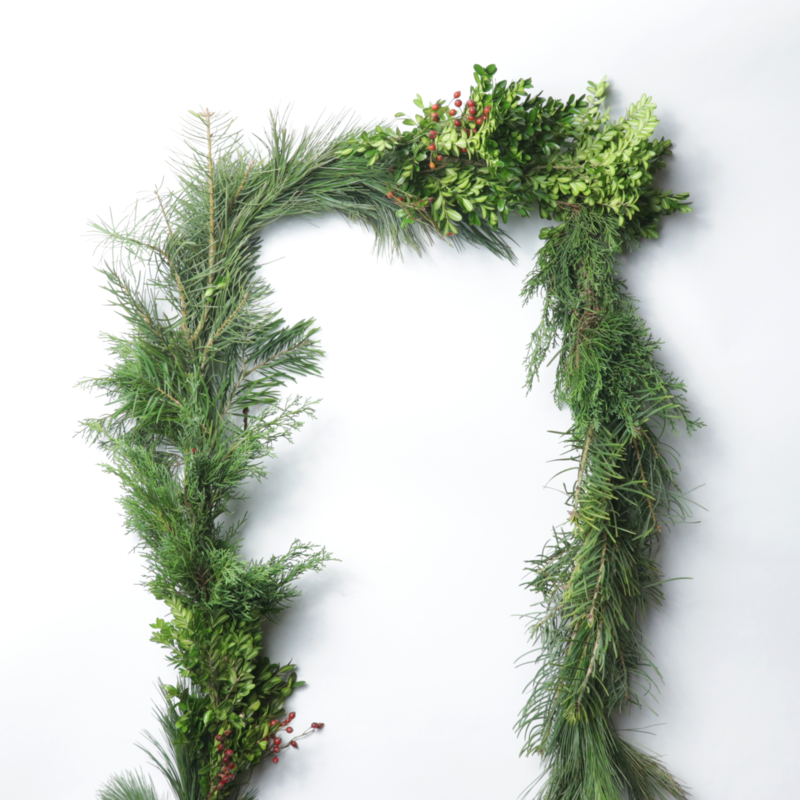 10 Yards #6 Mixed Greens Garland Case of 4 (Concolor Fir, Pine, Juniper, Boxwood, Rosehips)