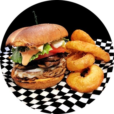 Mushroom Burger with Curly Fries