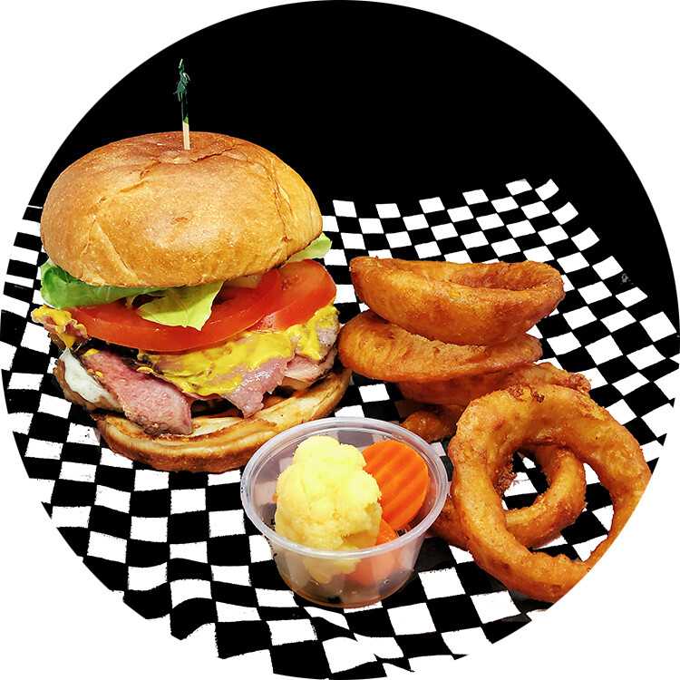 Montreal Smoked Meat Burger with Curly Fries