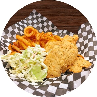 Four Pieces Chicken Strips with Curly Fries &amp; Tangy Coleslaw
