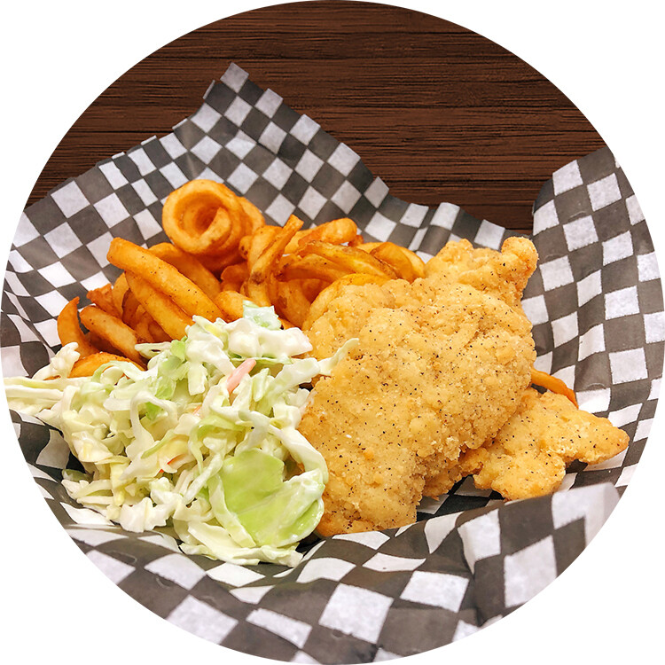 Four Pieces Chicken Strips with Curly Fries &amp; Tangy Coleslaw