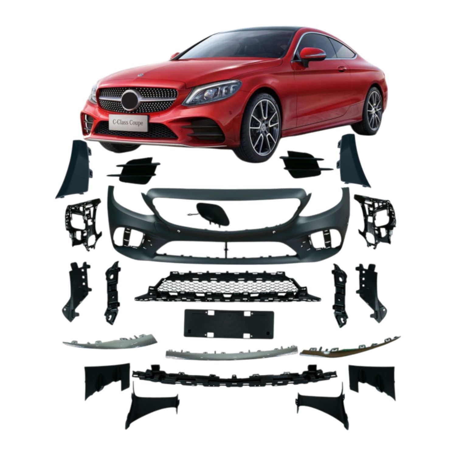 Bumper Complete Front W205 F/L AMG for Mercedes-Benz C-CLASS, Alternate Variantations: W/ PDC