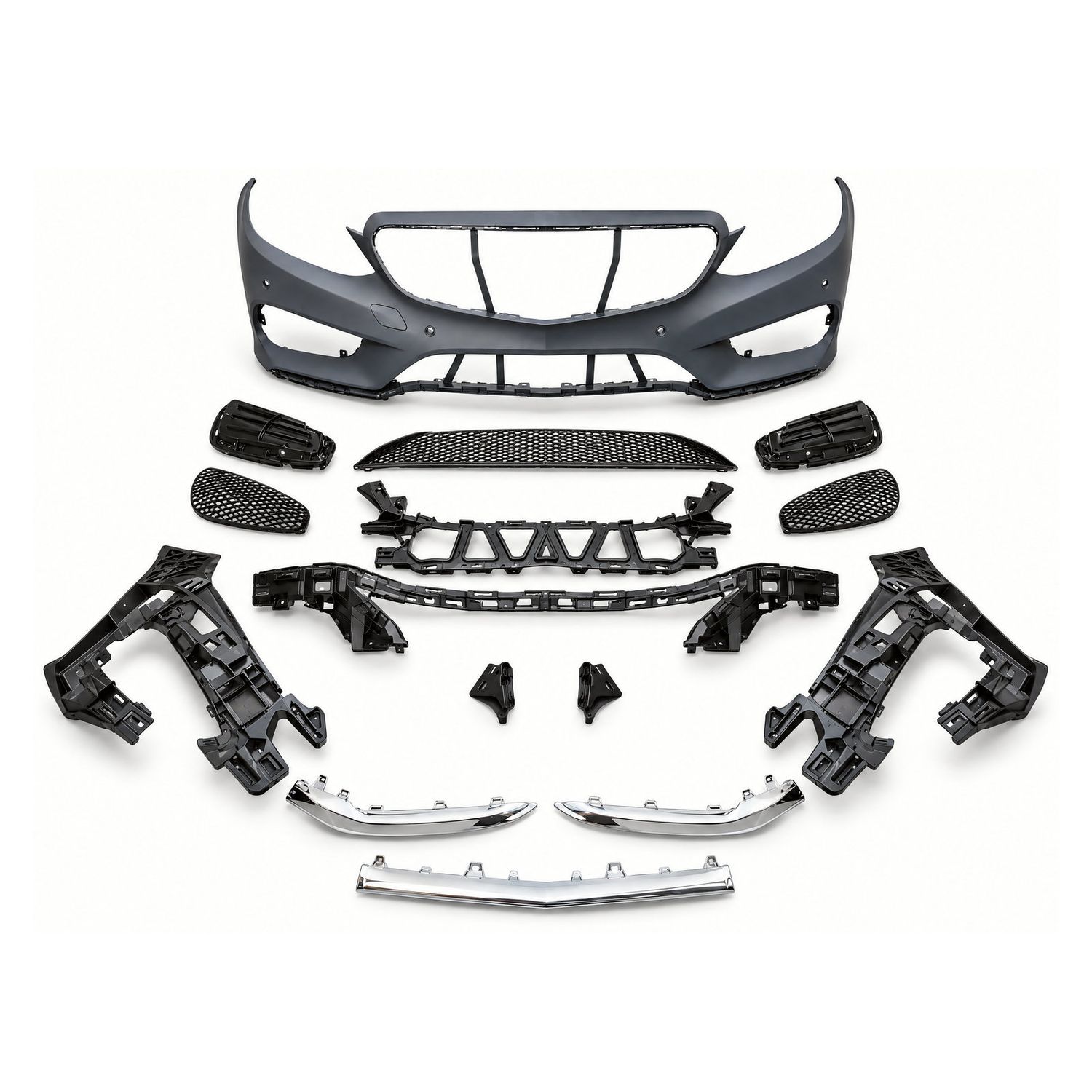 Compatible Complete Front Bumper for Mercedes-Benz E-Class W212 Facelift AMG Line look (2013–2016), Ref 2128852738, Version: W/ PDC
