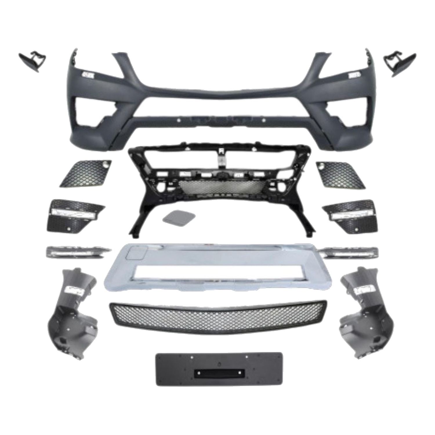 Compatible Complete Front Bumper for Mercedes-Benz ML-Class W166 AMG Line look (2012–2015), Ref 1668854925, Position: W/ PDC