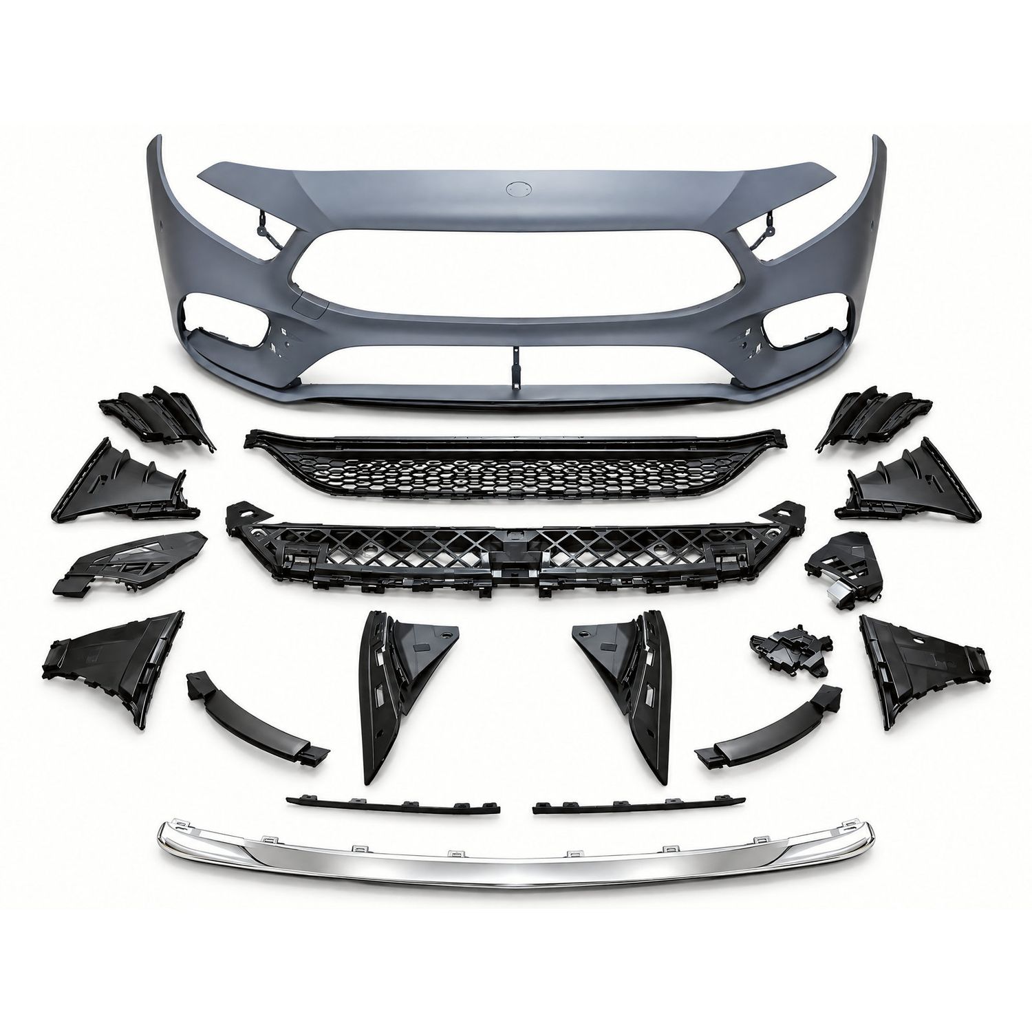Compatible Complete Front Bumper for Mercedes-Benz A-Class W177 Pre-Facelift AMG Line look (2018–2022), Ref 1778802801, Position: W/ PDC