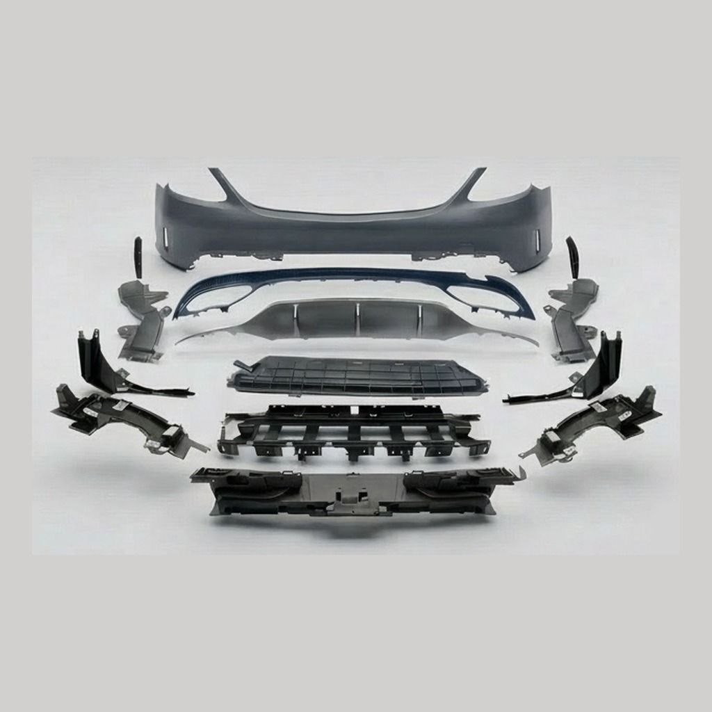 Compatible Complete Rear Bumper for Mercedes-Benz C-Class W205 Sedan Pre-Facelift AMG Line look (2014–2018), Ref 2058856038, Version: W/ PDC
