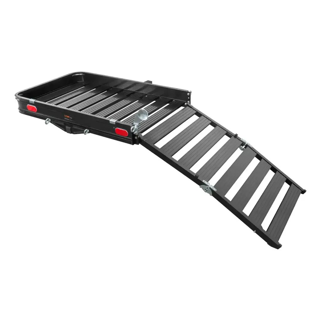 50 50" x 30" Black Aluminum Hitch Cargo Carrier with Ramp (Folding 2" Shank)