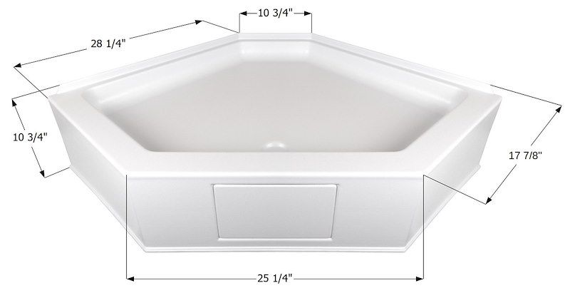 Icon 15234 Shower Pan; Neo Angle; 28-1/4 Inch x 17-7/8 Inch x 10-3/4 Inch; Cente