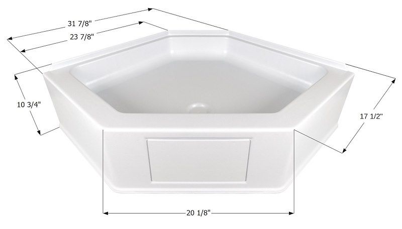 Icon 15232 Shower Pan; Neo Angle; 23-7/8 Inch x 17-1/2 Inch x 10-3/4 Inch; Cente