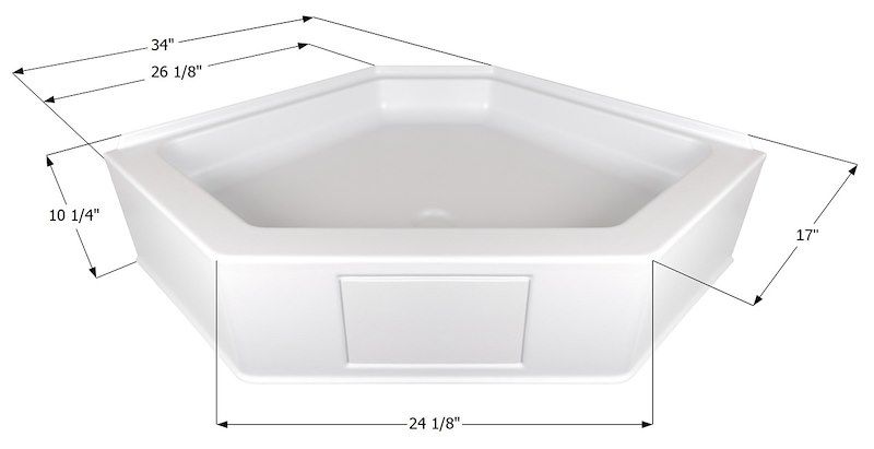 Icon 15233 Shower Pan; Neo Angle; 26-1/8 Inch x 17 Inch x 10-3/4 Inch; Center Dr