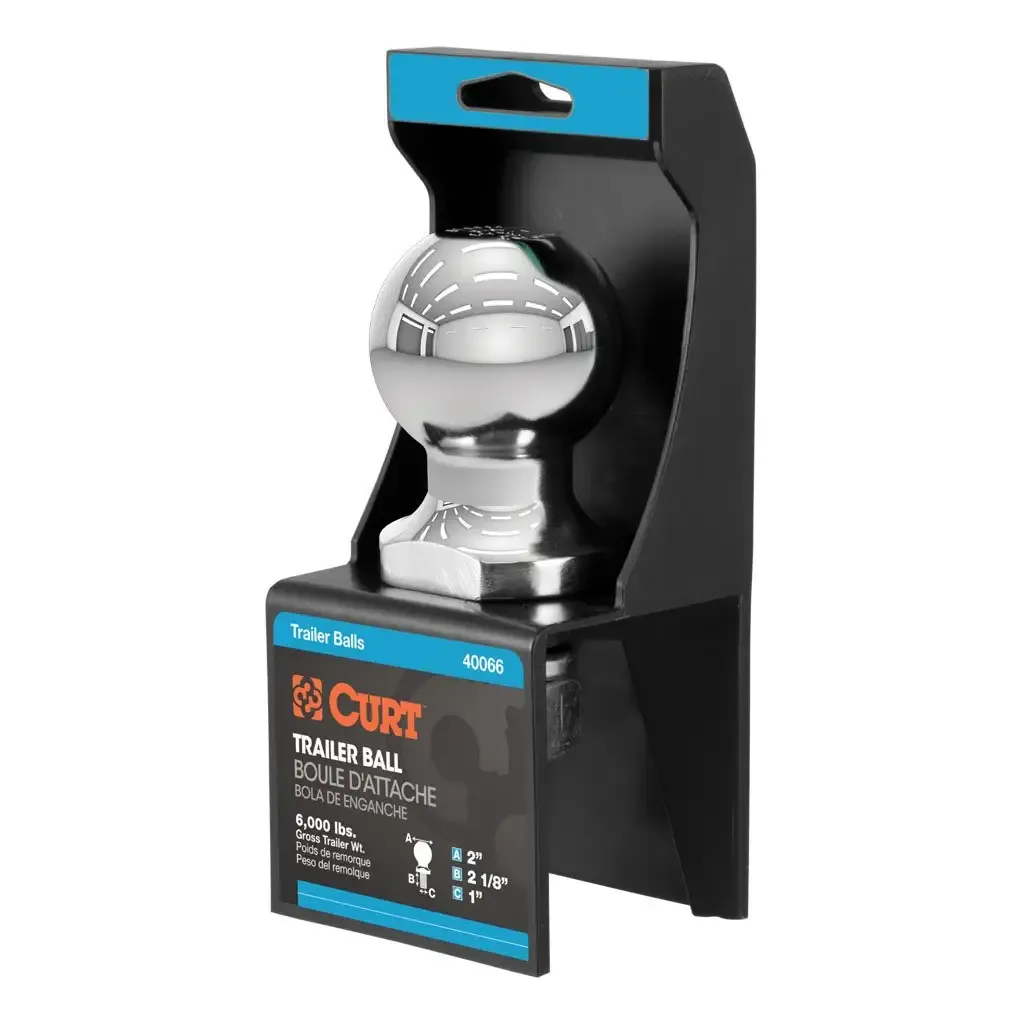 2 2" Trailer Ball (1" x 2-1/8" Shank, 6,000 lbs., Chrome, Packaged)