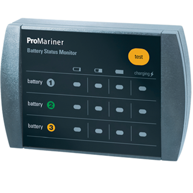 Pro Mariner 51060 Battery Monitor; Push To Test Status Indicators For Up To 3 Ba