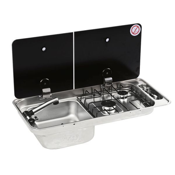 CAN Randi Hob &amp; LH Sink 716 x 340mm (Double Glass Lid / 2 Burners / Piezo)
