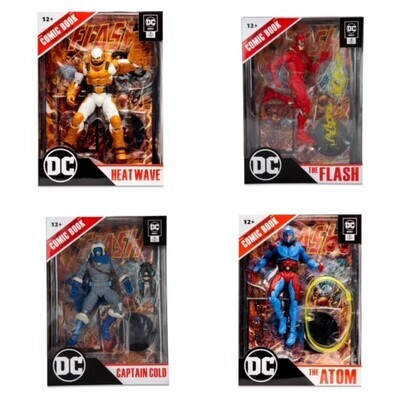 DC DIRECT COLLECTIBLES 7" PAGE PUNCHERS FLASH WAVE 1: SET OF 4 ACTION FIGURES WITH COMIC
