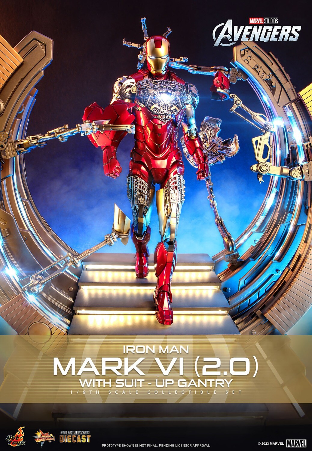 PRE ORDER Hot Toys 1 6 Scale Iron Man Mark VI 2.0 With Suit Up Gantry