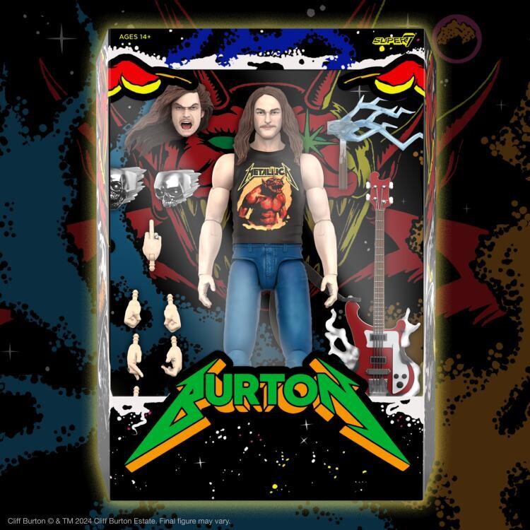 Super7 METALLICA ULTIMATES! Wave 2 Figure - Cliff Burton (SUPERHERO POSTER) 7" Scale Action Figure