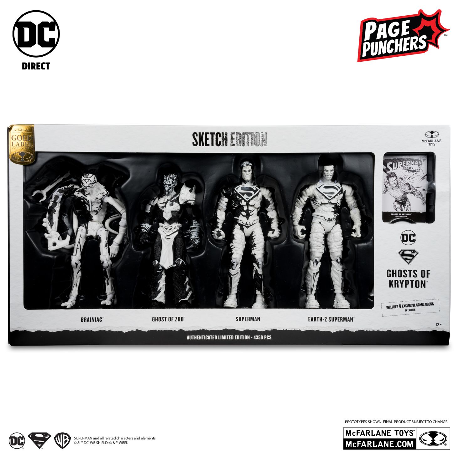 DC DIRECT COLLECTIBLES 7" GHOSTS OF KRYPTON (PAGE PUNCHERS) 4-PACK SKETCH EDITION (GOLD LABEL)