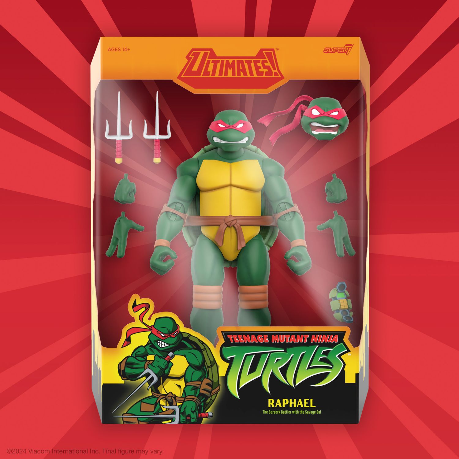 SUPER7 Teenage Mutant Ninja Turtles Reaction - Figura Raphael 10 Cm - Action Figure Ufficiale, Collezionabile, In Scala