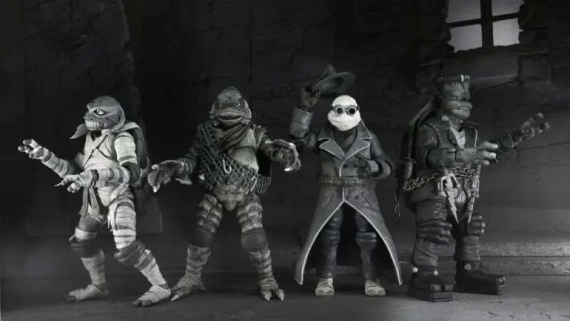 ***PRE ORDER*** NECA 7" Scale Universal Monsters x Teenage Mutant Ninja Turtles Turtles (Black & White) Action Figure 4-Pack