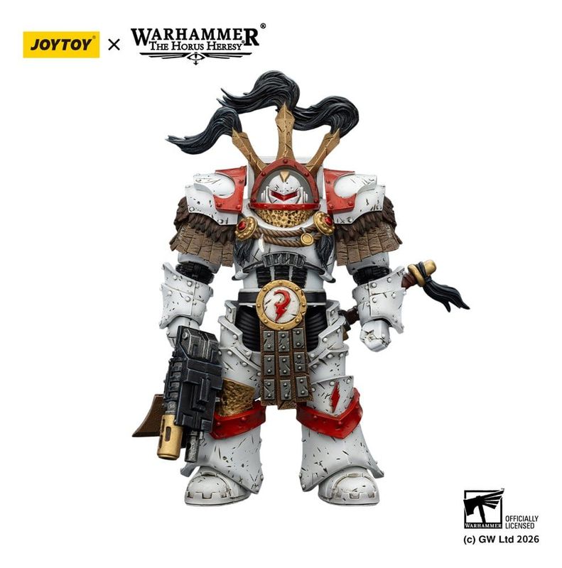 ** PRE-ORDER** Joy Toy Warhammer 40,000 Action Figure White Scars Legion Praetor in Cataphractii Terminator Armour with Cyber Hawk Chogorian sword and combi-melta 14 cm