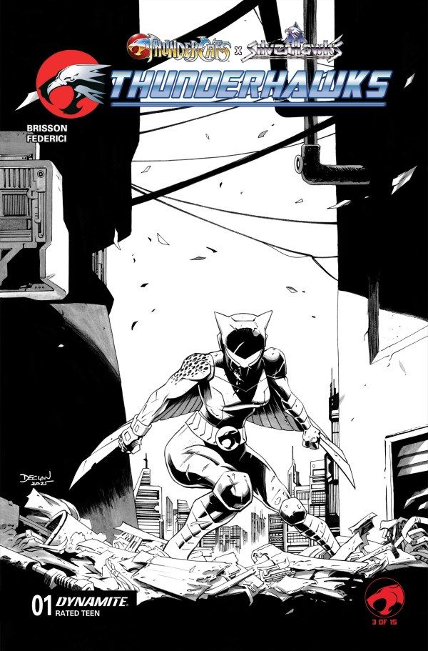 THUNDERCATS X SILVERHAWKS: THUNDERHAWKS #1 CVR I INC 1-10 DECLAN SHALVEY LINE BLACK & WHITE VARIANT DYNAMITE COMICS (29th April 2026)