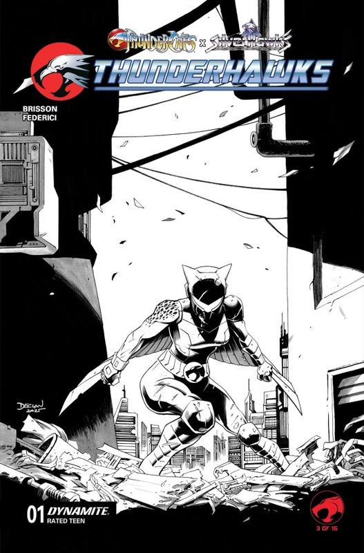 THUNDERCATS X SILVERHAWKS: THUNDERHAWKS #1 CVR I INC 1-10 DECLAN SHALVEY LINE BLACK & WHITE VARIANT DYNAMITE COMICS (29th April 2026)