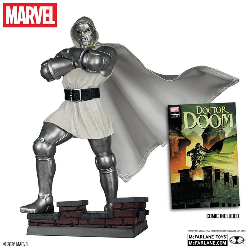 ** PRE-ORDER** McFarlane MARVEL 1:6th Scale Collectible with Comic (Doctor Doom #1) - Gold Label Future Foundation Doctor Doom with Scene