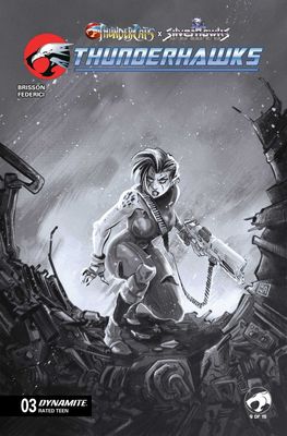 THUNDERCATS X SILVERHAWKS THUNDERHAWKS #3 CVR G 1:10 Alessandro Ranaldi Black & White Variant DYNAMITE COMICS (24th June 2026) THUNDERCATS X SILVERHAWKS THUNDERHAWKS #3 CVR G 1:10 Alessandro Ranaldi Black & White Variant DYNAMITE COMICS (24th June 2026)