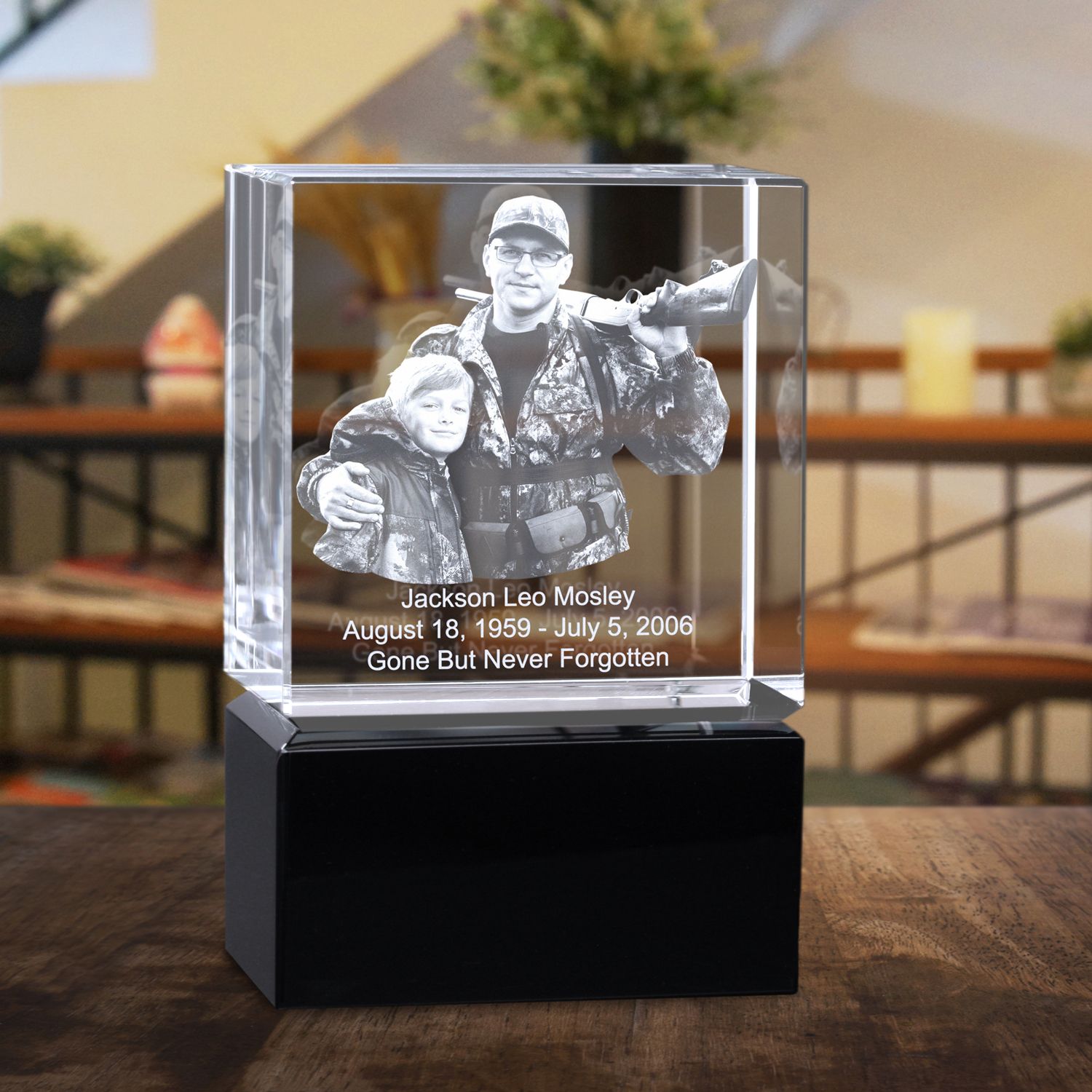 Memorial Urn Black and Optical Crystal Square