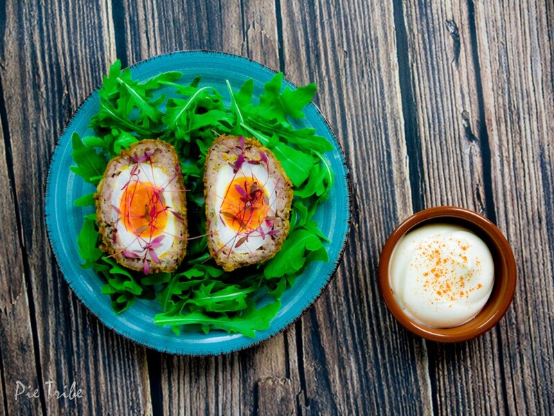 2 x SCOTCH EGGS - A sustaining snack for centuries. (CH) Pork minced freshly In-house and blended with herbs and spices wrapped around a molten Free Range (CH) Egg deep fried in Panko Breadcrumbs. 2 x SCOTCH EGGS - A sustaining snack for centuries. (CH) Pork minced freshly In-house and blended with herbs and spices wrapped around a molten Free Range (CH) Egg deep fried in Panko Breadcrumbs.