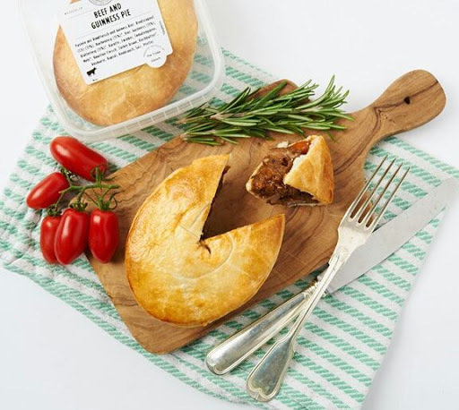 STEAK & GUINNESS PIE - Prime cuts of Swiss beef slow cooked in Guinness Beer, lightly infused with Rosemary, Balsamic glaze and Worcestershire Sauce. In this pie we let the Guinness do the talking. STEAK & GUINNESS PIE - Prime cuts of Swiss beef slow cooked in Guinness Beer, lightly infused with Rosemary, Balsamic glaze and Worcestershire Sauce. In this pie we let the Guinness do the talking.