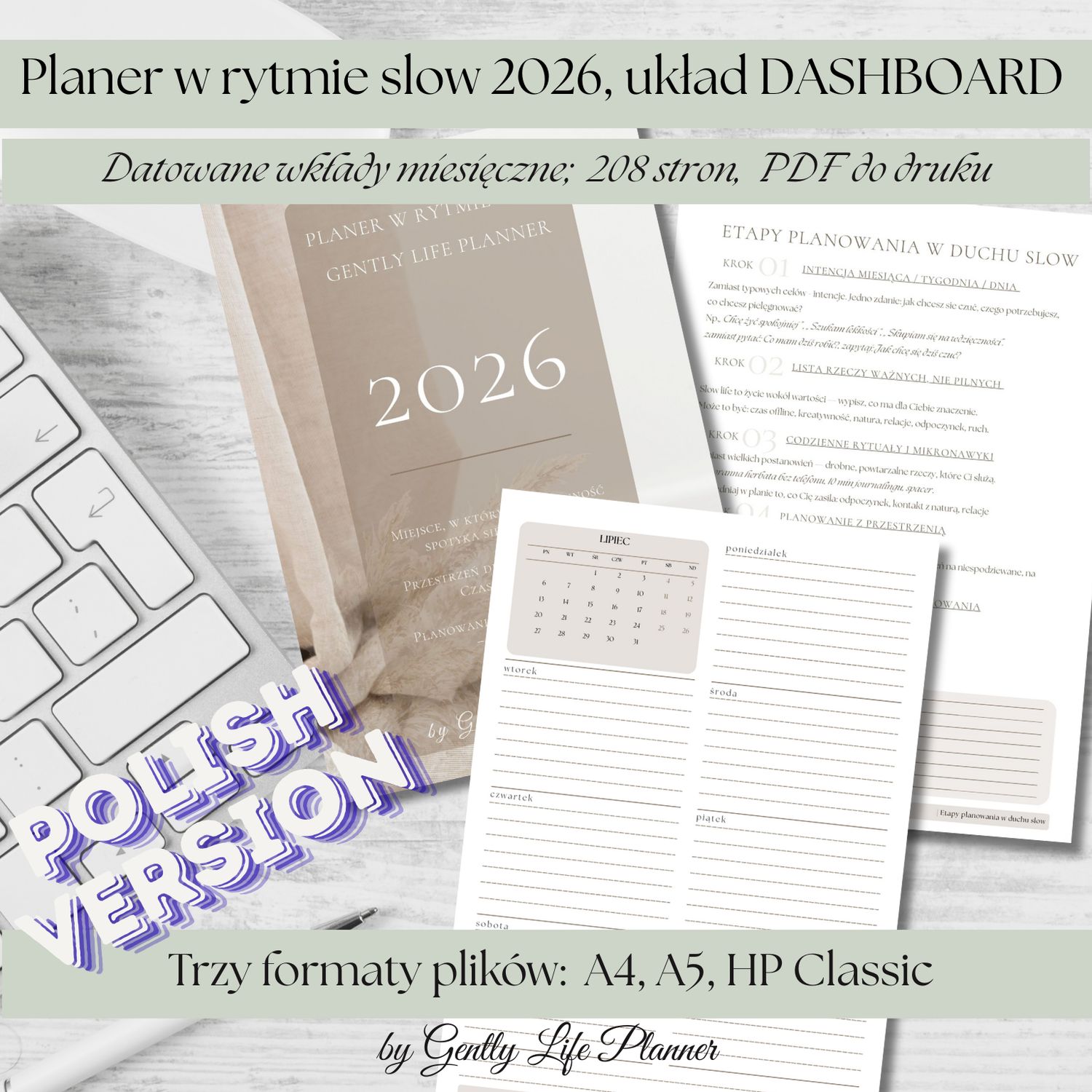 Planner do druku 2026 – Dashboard | Gently Life Planner slow life