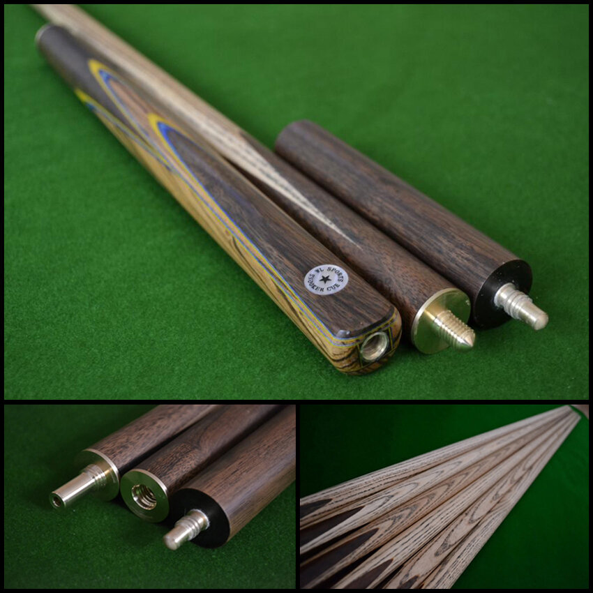 57" Handmade/Hand-Spliced Snooker Cue (Butt: Rosewood with Yellow/Blue inlays)