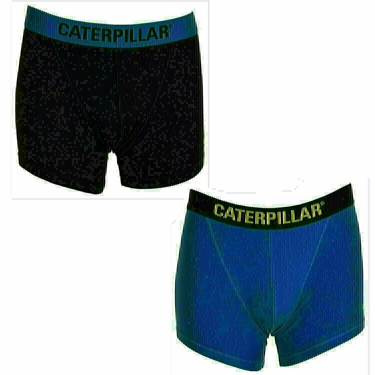 Caterpillar (CAT) Mens Designer Boxer Shorts 2 Pack Blue and Black