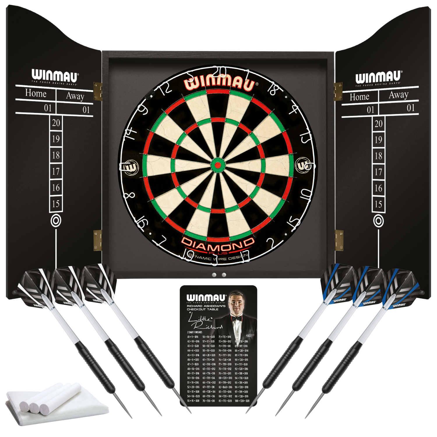 Winmau Professional Dart Set With Diamond Dartboard and Black Classic Cabinet