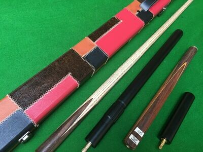 Handmade 57 Inch 3/4 Snooker Cue Set with Patchwork style Leather Case and Extensions