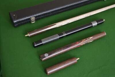 Handmade 3/4 Piece 57 Inch Ash Snooker/Pool Cue Complete Set - Black Case/Extension/Rosewood Butt
