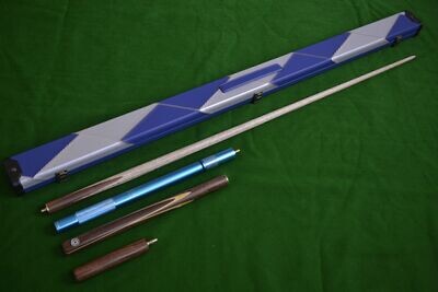 Handmade 3/4 Piece 57 Inch Ash Snooker/Pool Cue Complete Set - Blue and Grey Case/Extension/Rosewood Butt