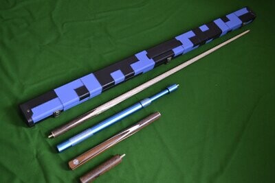 Handmade 3/4 Piece 57 Inch Ash Snooker/Pool Cue Complete Set - Black and Blue Case/Extension/Rosewood Butt