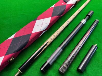 Handmade 3/4 Piece 57.1 Inch Snooker Cue Complete Set with Ash Shaft and Ebony Butt - 8.5mm Tip