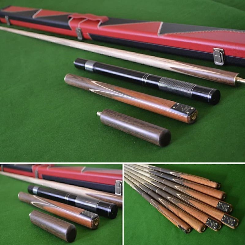 58.5" Handmade 4 piece Snooker Cue with a Rosewood Butt, Black and Red Case, Extension, 6" Mini-Butt
