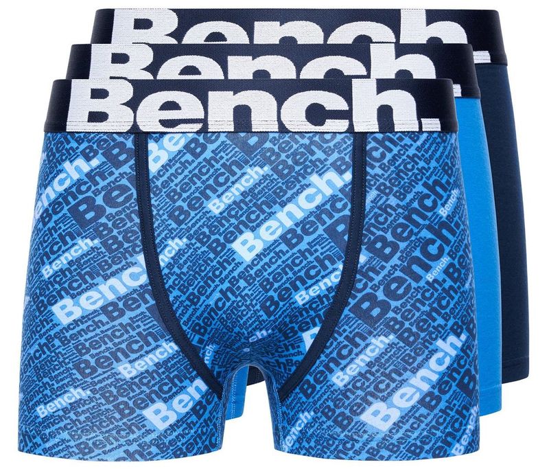 Bench 3 Pack Bamber Mens Designer Boxer Shorts / Trunks In Blue Assortment