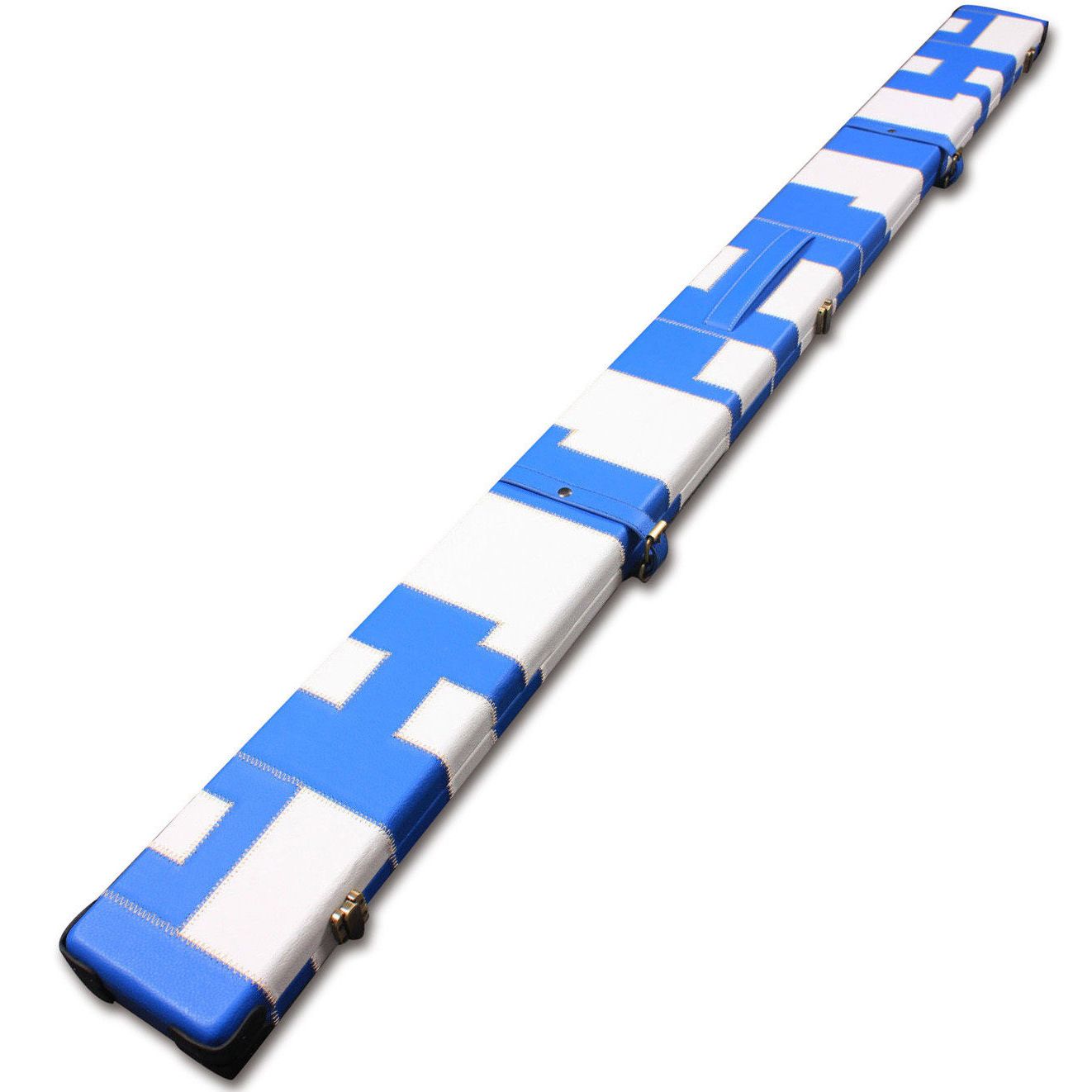 Handmade 1 Piece Wide Snooker Cue Case - Blue/White - (Holds 3 x 1 Piece Cues)