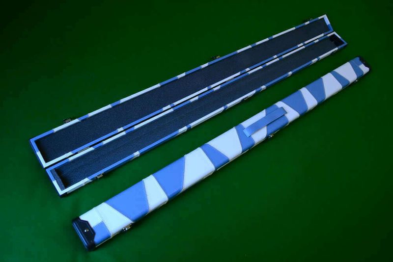 Handmade 3/4 Deluxe Patchwork Style Snooker Cue Case - White/Blue