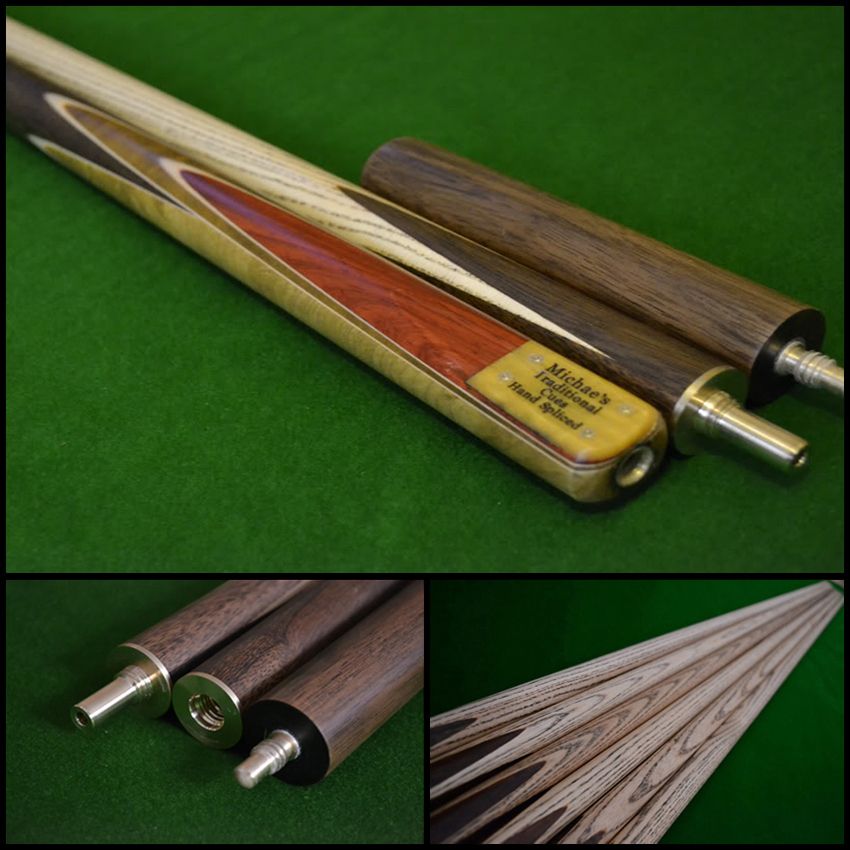57 Inch Handmade 3/4 Multi-Spliced African Paduak and Rosewood Snooker/Pool Cue with 15cm Mini-Butt.